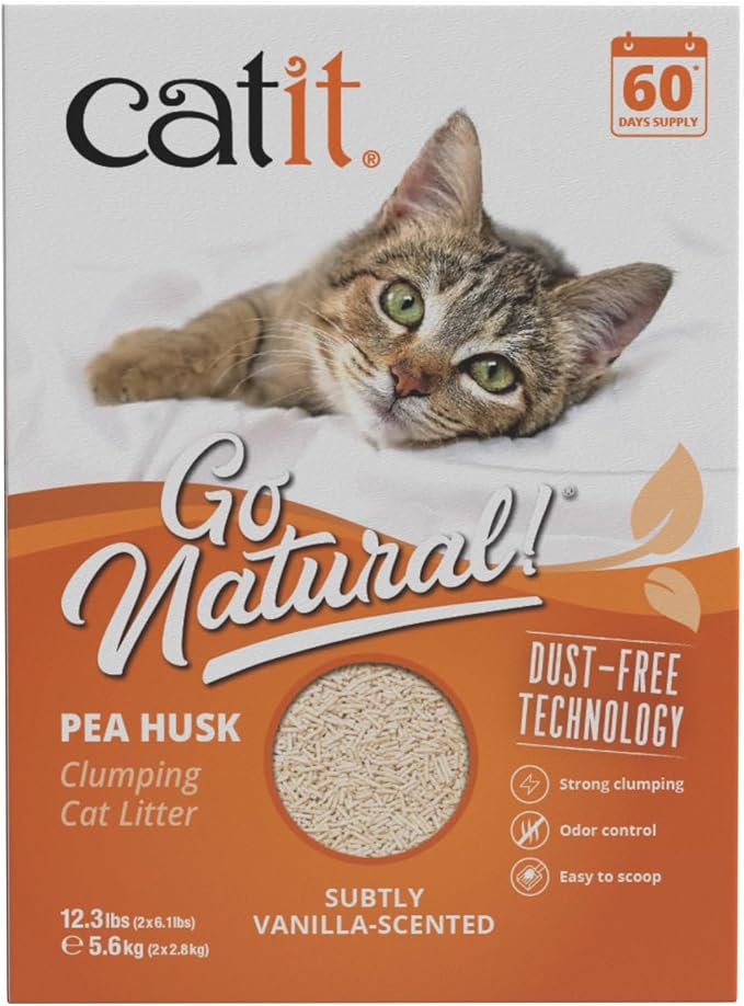 Catit Go Natural Pea Husk Clumping Cat Litter 12.3 lb, Natural (Pack of 2)