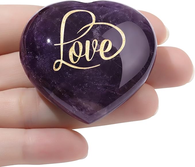 ZHIYUXI 45mm Amethyst Crystal Love Heart Stones Gems Amethyst Heart Shaped Rocks Purple Crystal Polished Stones Purple Gifts Reiki Meditation Valentines Day Gifts for Him Valentines Day Decorations