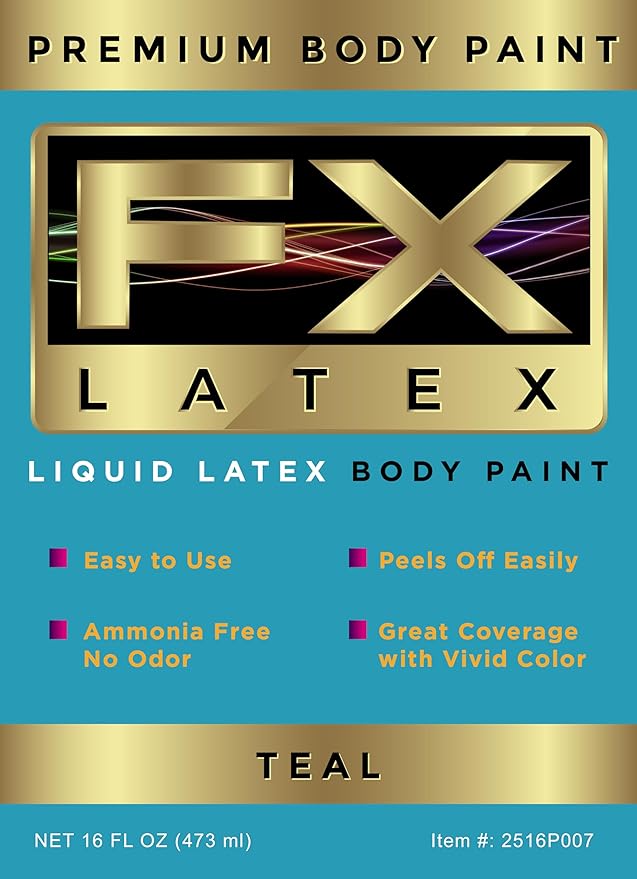 Liquid Latex - Face and Body Paint, Ammonia Free, Easy On and Off, Cosplay Makeup, Create Professional Monster, Zombie Arts 16 Oz (Teal)