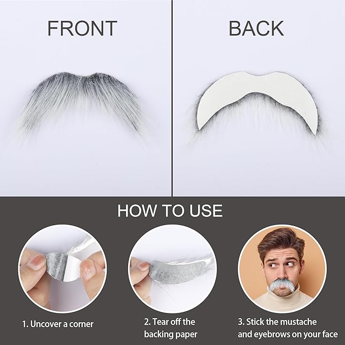 Fake Mustache for Men Classic Halloween Self Adhesive Fake Beard Novelty Stick On Fake Mustaches