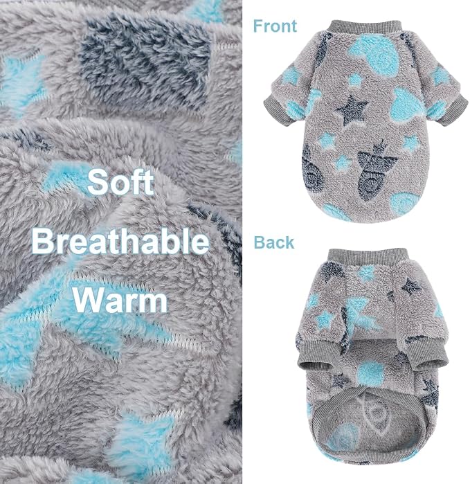 Dog Sweater Glow in The Dark Girl Pink Small Fleece Clothes Winter Soft Thickening Warm Puppy for Dogs Boy Teacup Yorkie Chihuahua (M,Grey)