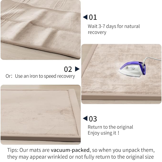 ACOMOPACK 1.3" Thick Baby Play Mat for Floor,50x50 Elasti-Foam Playpen Mat for Kids,Infants,Toddlers, Ultra Soft Crawling Mat with Non-Slip Bottom,Tummy Time,Nursery Rug,Yoga,Tatami（Beige）