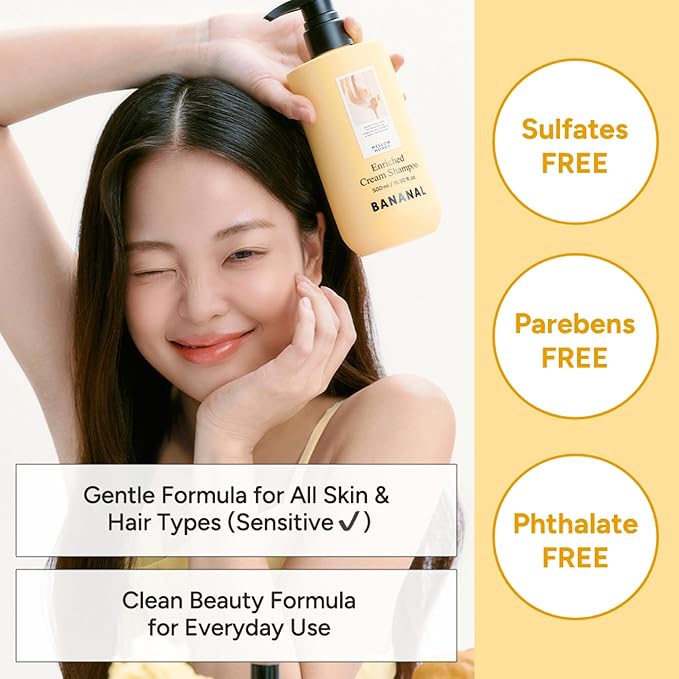 Enriched Cream Korean Shampoo Rice Protein Formula – Clarifying Cleanse with Sea Water, Silk Protein & Niacinamide, Sulfate-Free, Fresh Scalp, Mellow Honey, 500 ml / 16.9 fl oz