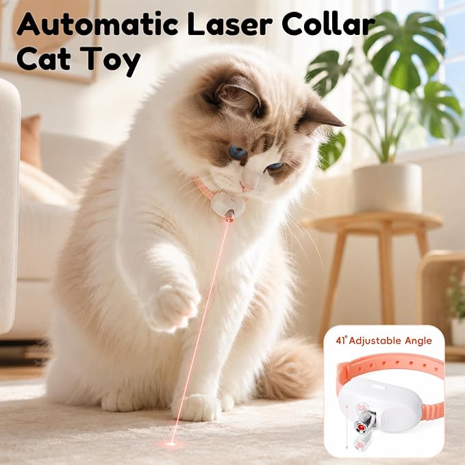 2-Pack Automatic Laser Cat Collar Toys, Upgraded with Flash and Endless Play Modes, Fits 8–12-inch Cat Collars, 41° Adjustable Angle, 1-Hour Charge for 12 Hours of Play, Cat Gift.