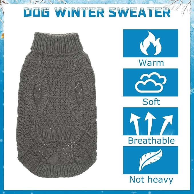 Mihachi Turtleneck Dog Sweater - Winter Coat Apparel Classic Cable Knit Clothes with Leash Hole for Cold Weather, Ideal Gift for Pet in New Year