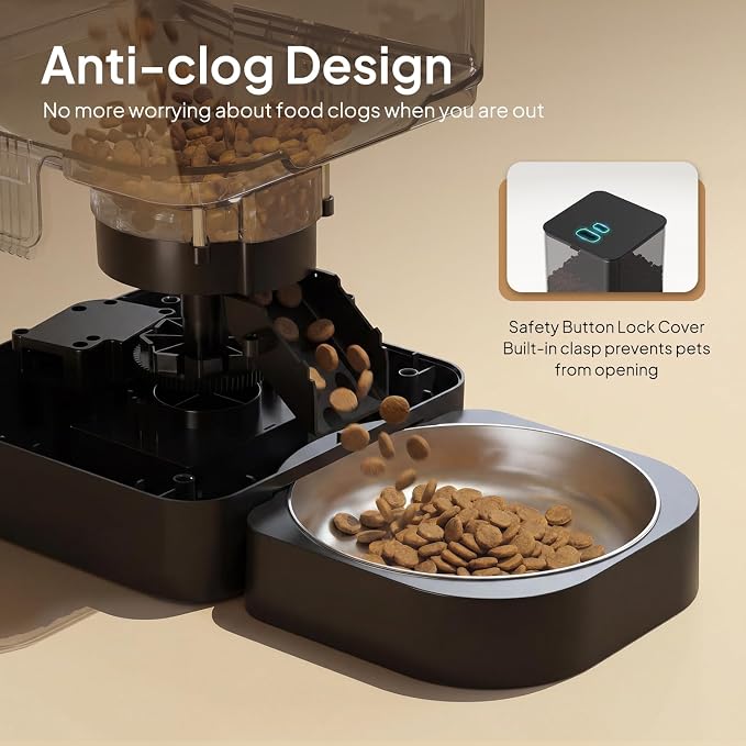 VOLUAS Automatic Cat Feeder, 6L Timed Dry Food Dispenser for Cats & Dogs | Programmable Portion Control, Up to 4 Meals Daily, Dual Power Supply, Power-Off Memory, 10-Second Voice Recorder
