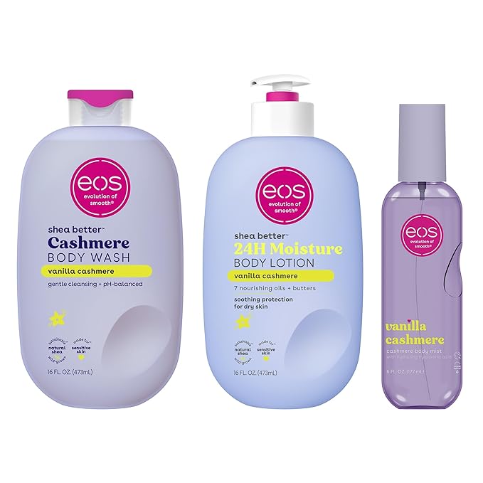 eos Vanilla Cashmere Scent Layering Bundle - Body Wash, Body Mist, Body Lotion