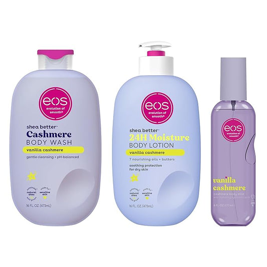 eos Vanilla Cashmere Scent Layering Bundle - Body Wash, Body Mist, Body Lotion