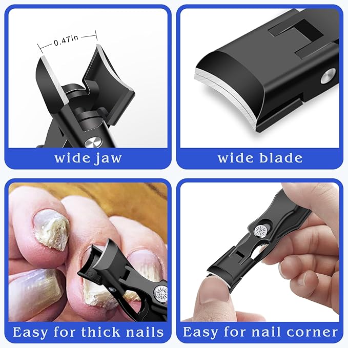 German Nail Clippers for Men with Catcher, Heavy Duty Toe Nail Clippers for Thick Nails Seniors, Portable Ultra Sharp Fingernail Clippers with Wide Mouth, Anti Splash Stainless Steel Nail Cutters