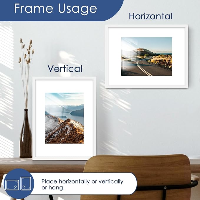 12x16 Picture Frame Set of 6, Wall Mount Display, White | Display Pictures 8.5x11 with Mat or 12x16 Without Mat, Horizontal or Vertical, Gallery Wall Frame Set, Wedding Birthday Gifts