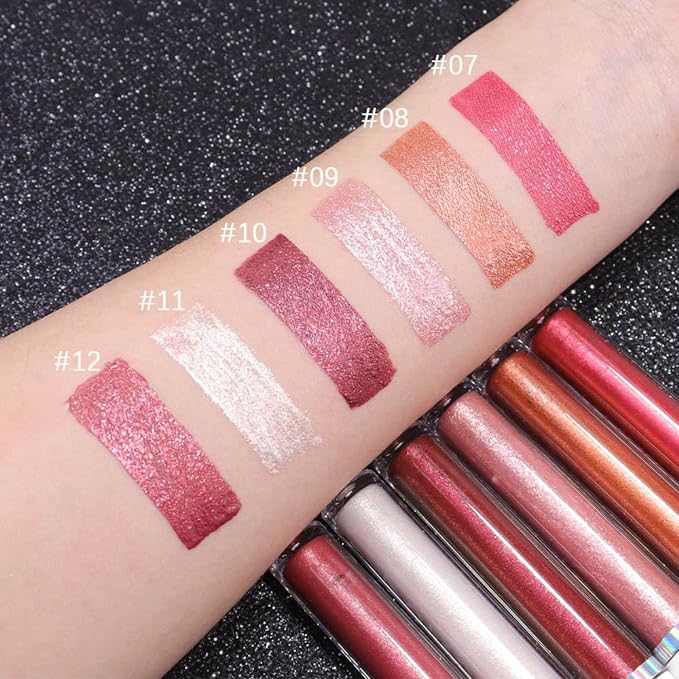 evpct 1Pcs Silver White Metallic Glitter iridescent Liquid Lipstick for Women Long Lasting Waterproof 24, Gray Silver frosted Metallic Glitter Shimmer Chrome Lipsticks Lip Gloss Stains Makeup Set, 11