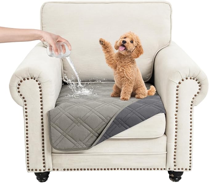 100% Waterproof Dog Bed Cover Pet Blanket, Light Gray+Gray, 30"x30" | ,7-Layer Reversible Couch Covers for Dogs Met for Sofa Furniture Car Camping
