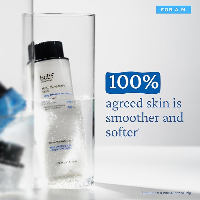 belif Niacinamide Hydrating Toner – Aqua Bomb Lightweight Cooling with Hyaluronic Acid, Soothing and Balancing Formula, Skin Barrier Repair, Korean Skincare (6.7 Fl Oz (Pack of 1), Milky Toner)