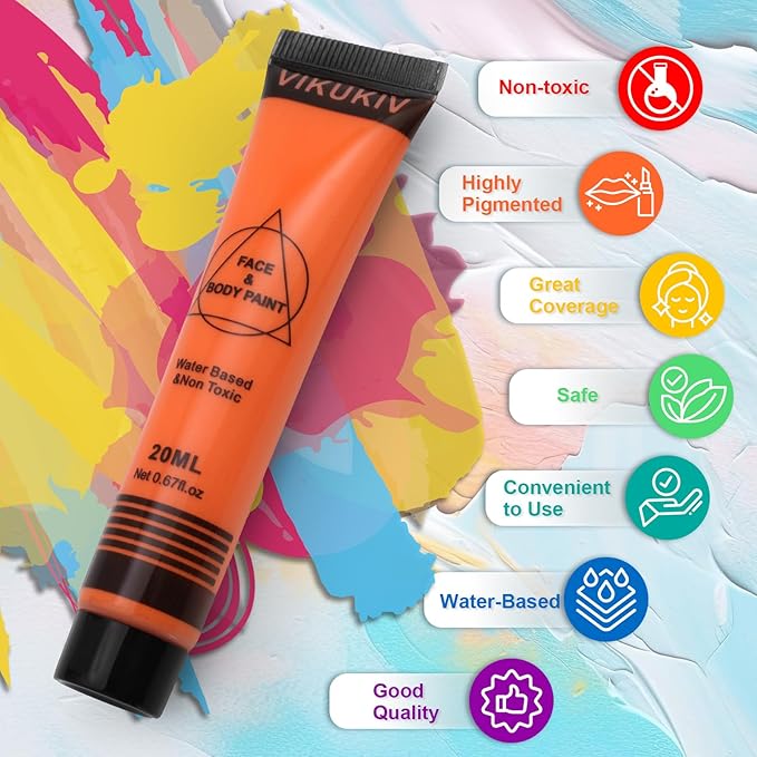 14 Colors Face Body Paint Kit Professional Water Based Face Painting for Adults and Kids Multi-Color Special Effects Makeup Set for Halloween Christmas Party Cosplay 0.7OZ Each