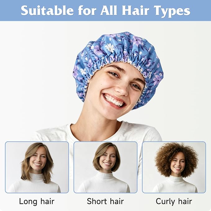 Reusable Castor Oil Hair Cap for Women, Suitable for Treating Dry, Damaged Hair, Overnight Organic Cotton Hair Cap (Oil Not Included), Purple Flowers, S