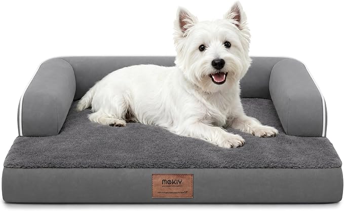 Orthopedic Comfy Washable Dog Bed with Bolster for Medium Small Dogs | Pillow Support for Neck Relief, Egg Crate Foam, Skin-Friendly Surface, Waterproof Liner, Anti-Slip Bottom, 28 x 21 Inch