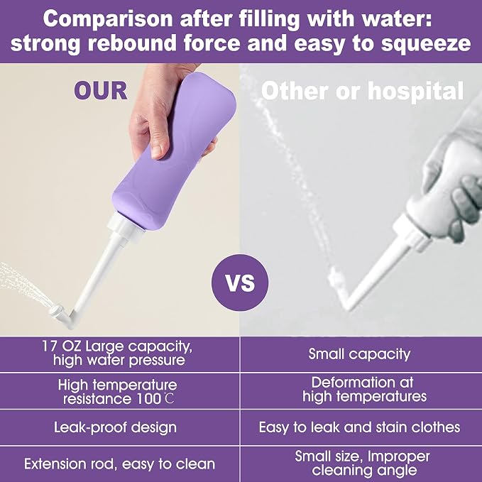 Peri Bottle for Postpartum, Portable Bidet, Perineal Bottle for Postpartum Essential, 17 OZ Upside Down Peri Bottle for Postpartum Recovery, Postpartum Care with Carrying Bag (Purple, L)