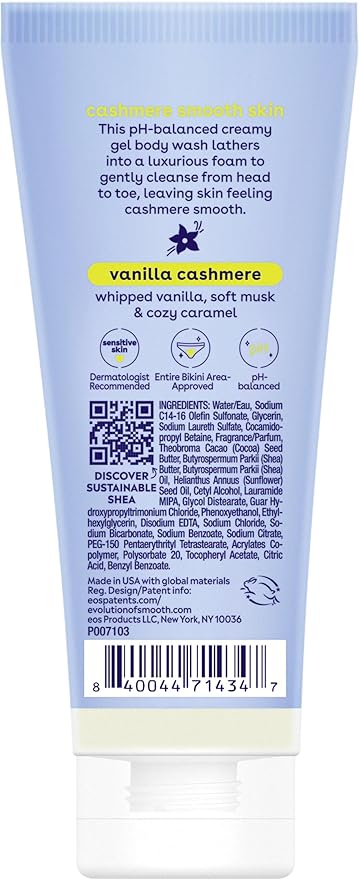 eos Travel Vanilla Cashmere Body Wash- Travel Size Essential, Toiletries, Mini Body Wash, 2.5 fl oz (Pack of 2)