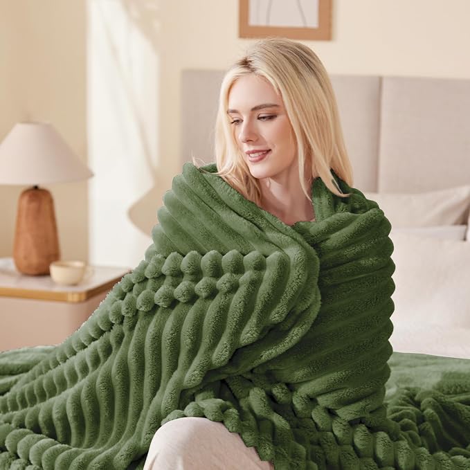 EXQ Home Gentle Soft Fleece Throw Blanket – Cozy Lightweight Blanket for Couch Bed – All-Season Warm Fuzzy Flannel Blanket for Women Mom Her – Gifts for Birthday(50"x60",Olive Green)