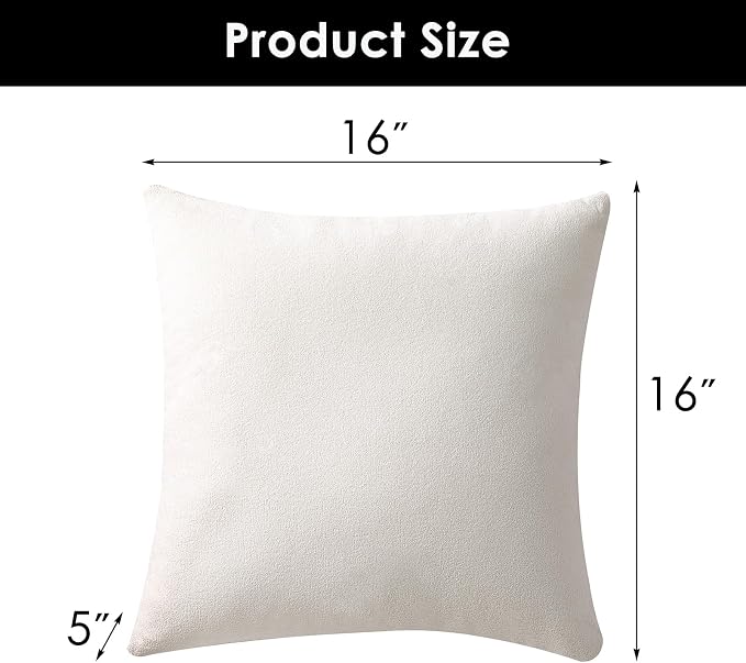 BEEY Throw Pillows with Inserts Included, 16x16 Inches Sofa Square Throw Pillows for Sofa Couch, A Pack of 2 Polyester Decorative Pillow Covers with Inserts for Living Room, Bedroom, Office (White)