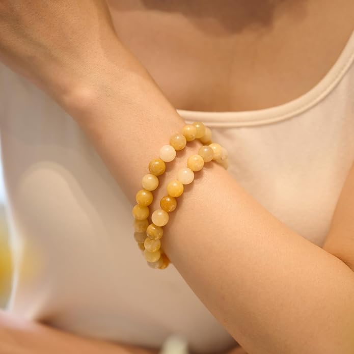 Bivei Natural Gemstone Semi Precious Healing Crystals Handmade Stretchy Round Beads Bracelet,Stocking Stuffers for Women Enhance Positive Energy