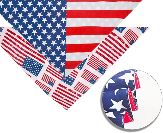 American Flag Dog Bandanas 2PCS-XLarge,4th of July Pet Scarf,Triangle Dual-Layer Design Patriotic Costume for Memorial Day & Independence Day,Red White & Blue Outfit for Boys and Girls Dogs