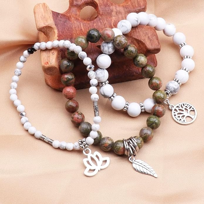 UEUC Tree of Life Yoga Healing Stone Bracelets,Multilayer Lotus Chakra Stone Reiki Bracelet Sets,Anxiety Crystal Natural Stone,for Women Stress Relief
