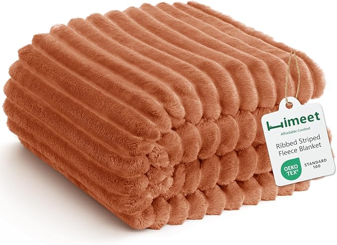HIMEET Burnt Orange Throw Blanket for Couch, 300GSM Ribbed, 50 x 60 Inches | Ultra Soft Flannel, All-Season Lightweight Warmth, Home Room Decor & Dorm Essential, Gift for Men & Women, Machine Washable