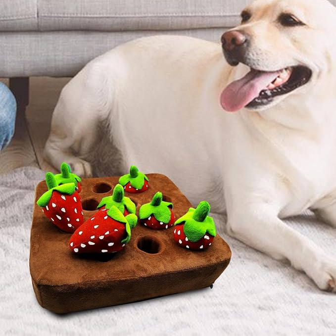Strawberry Dog Snuffle Mat – Puzzle Feeding Toy, Interactive Game, Non-Slip Plush Chew Toys | Fun Stress Relief Activity for Puppies Adult Dogs Small Medium Large Breeds Playtime Uses