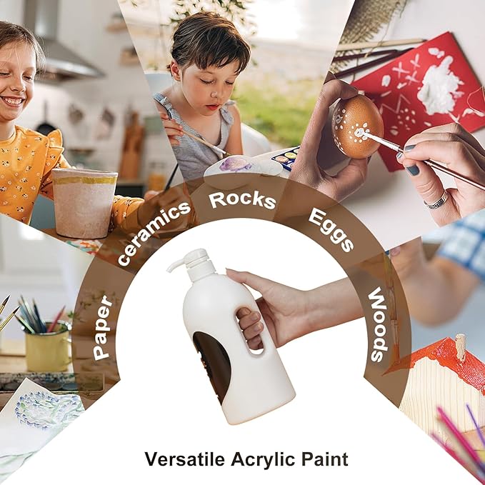 White Acrylic Paint | 1L / 33.8 fl oz Pump Bottle with Handle Grip | Premium Artist Quality, High Coverage & Easy Dispense for Canvas, DIY Crafts & Murals