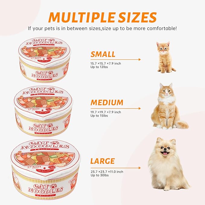 寵幸 Ramen Noodle Cat Bed, Soft Warm Washable for Cats Dogs | Creative Pet Nest, Indoor Use, Removable Cushion, Multi-Size Fit, Dog & Cat Dual Use