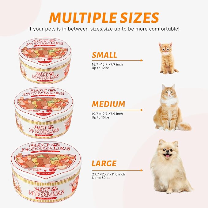 寵幸 Ramen Noodle Cat Bed, Soft Warm Washable for Cats Dogs | Creative Pet Nest, Indoor Use, Removable Cushion, Multi-Size Fit, Dog & Cat Dual Use
