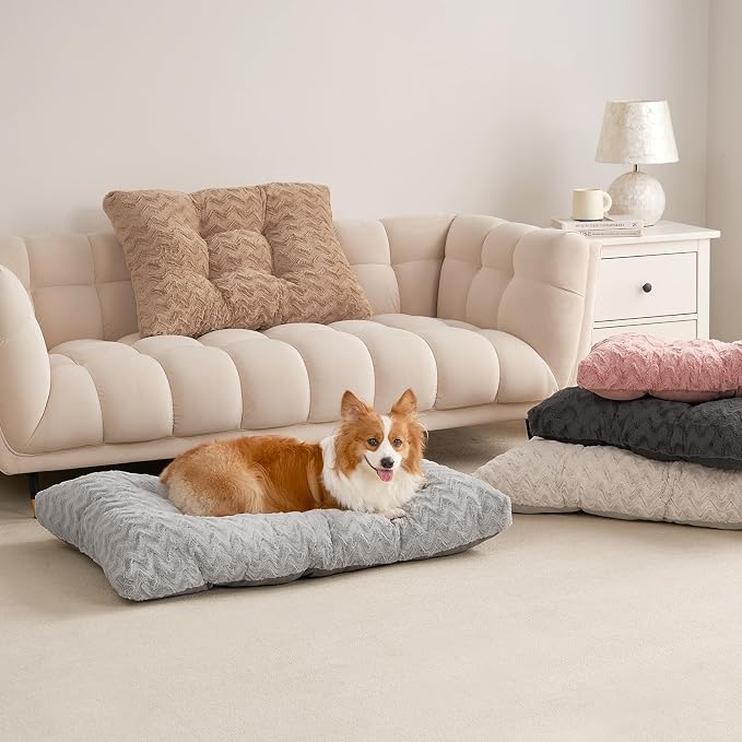 EHEYCIGA Washable Large Dog Bed for Crate, 35x23 Inch Pet Bed, Camel | Soft Dog Crate Bed, Plush and Comfy Kennel Pad, Deluxe Sleeping Mattress for Dogs Up to 45 lbs