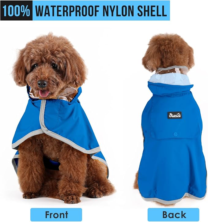 Lukovee Dog Raincoat, Waterproof Rain Jacket, Clear Hood & Reflective Rim | Easy On Off Adjustable Straps, Leash Hole, Soft Mesh Lining, Storage Pocket, Poncho for Small Medium Large Dogs (BL,M)