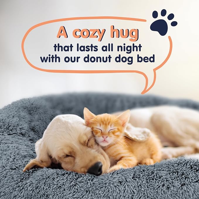 Donut Dog Bed - Premium Comfort for Anxiety Relief - Fluffy & Calming Design with Ultra-Plush Support | Cozy Round Dog Bed with Super Soft Circle Style (Dark Grey, Large)