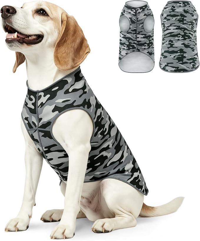 YUDODO Lightweight Dog Shirts, Stretchy Dog Tank Tops, Soft Pet Vest | Skin-Friendly, Breathable, Sleeveless, All Season Dog Clothes, For Small Medium Dogs, Gray Camo, XXL