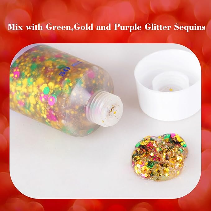 Mardi Gras Face Glitter,Festival Rave St Patricks Day Accessories Body Glitter for Face Body Hair,Gold Green Purple Mixed Chunky Glitter Gel,Holographic Sequins Body Glitter for Carnival/Halloween