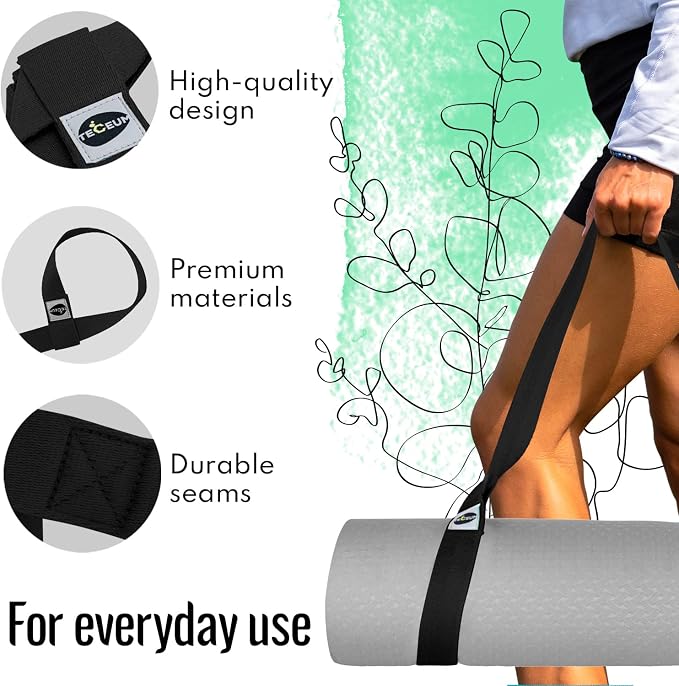 TECEUM Yoga Mat Strap – Extra Soft & Thick Cotton Carrier for All Mats | Adjustable Skin-friendly & Non-Slip Mat Holder Sling in 30+ Colors [Mat Not Included]