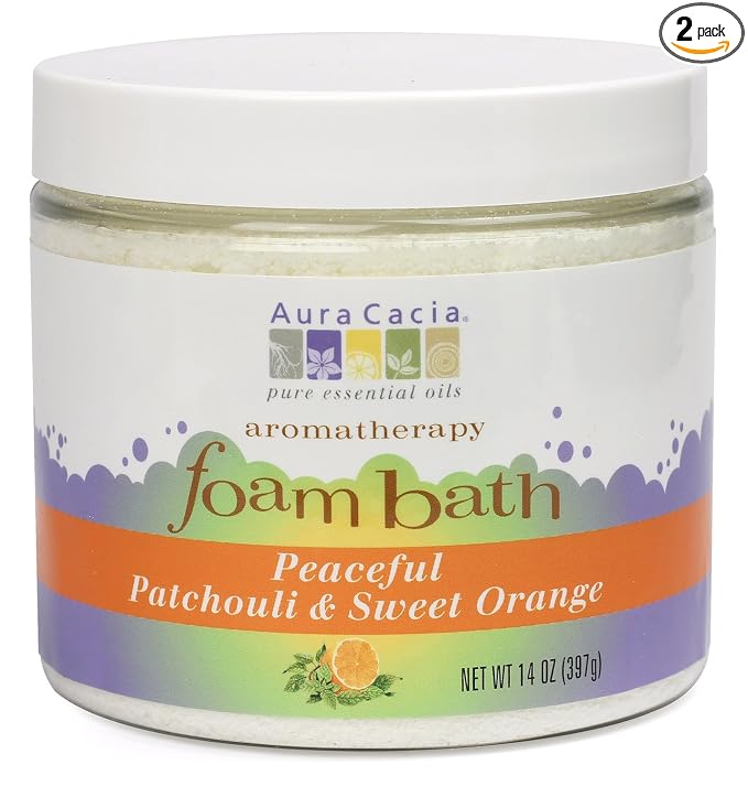 Aura Cacia Aromatherapy Foam Bath, Peaceful Patchouli and Sweet Orange, 14 ounce jar (Pack of 2)