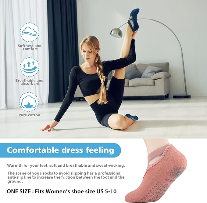 BKP Yoga Socks for Women,Pilates Socks Non Slip Grip Socks Suitable for Ballet,Plasticity,Dance,Home,Training