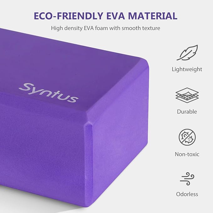 Syntus Yoga Block and Yoga Strap Set, Soft Non-Slip Yoga Blocks 9×6×4 inches, 8FT Metal D-Ring Strap for Yoga, General Fitness, Pilates, Stretching and Toning