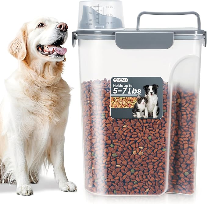 Dog Cat Food Storage Container with Cup (Dark Gray, 5L)