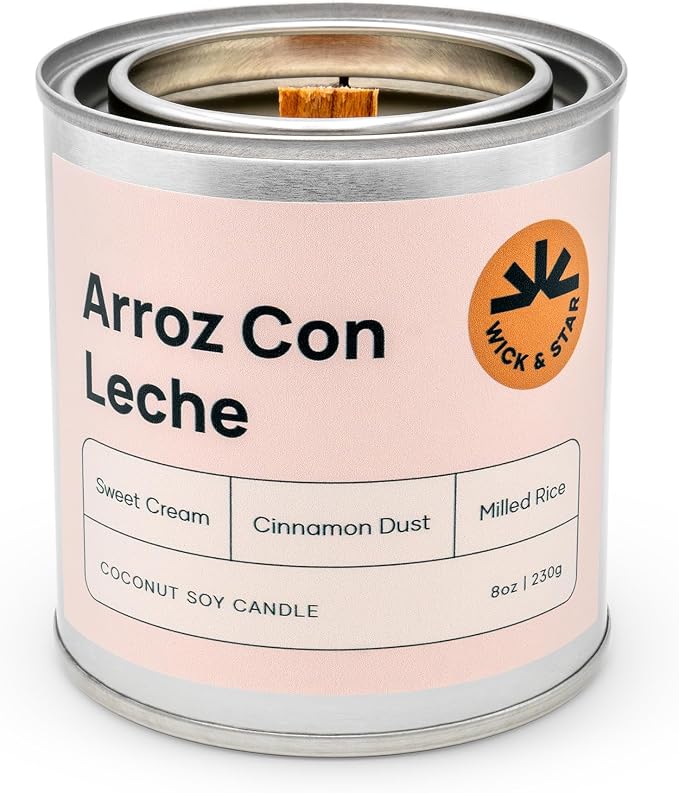 Wick & Star Vegan, Wood Wick, Natural Coconut Soy Wax Aromatherapy Candle, Clean Burning (Arroz con Leche)