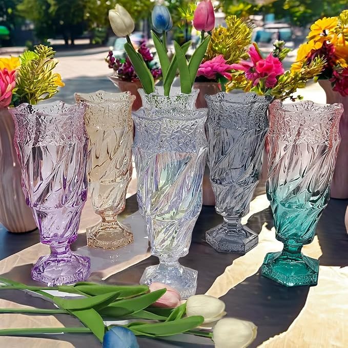 Glass Flower vase 2.4lb 9.5inch,Bohemian Style, for Centerpieces,Wedding,Home Decor Glass Vase (Clear)