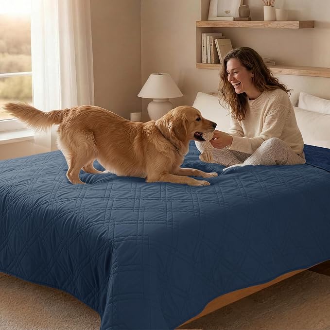 100% Waterproof Washable Dog Blanket, Berlin Blue+Navy Blue 30"x71" | ,7-Layer Reversible Couch Covers for Dogs Met for Sofa Furniture Car Camping