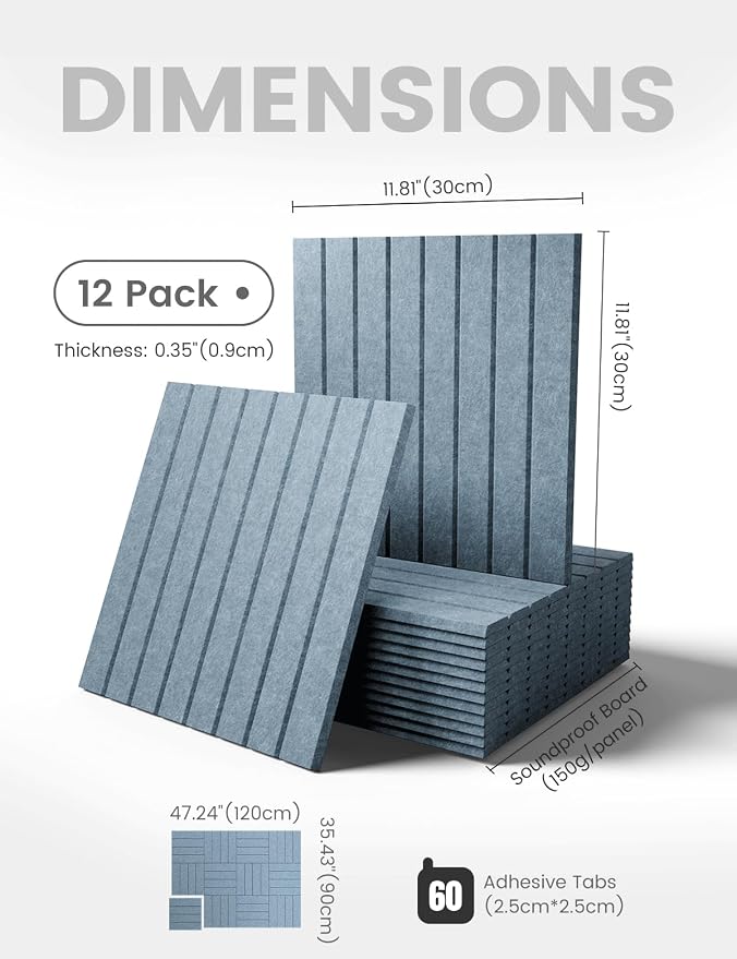 Fluxynara 48" x 36" Large Felt Bulletin Board, Dusty Blue | 12 Pack Cork Board Alternative with 60 Safe Adhesive Tabs, Felt Pin Boards for Wall Decor, Home, Office, Classroom, Dorm