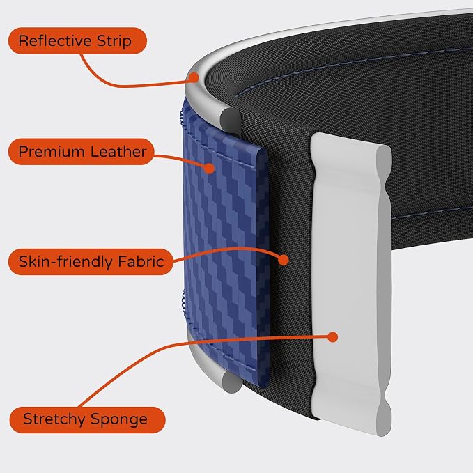 Leather AirTag Dog Collar, Magnetic Buckle, Reflective, C-Blue L