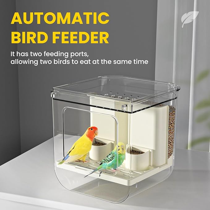 No Mess Automatic Bird Feeder for Cage,Parakeet Seed Catcher,Food Container | Preventing Birdseed Husk Spillage,Gravity-Fed Feeding,High-Capacity,Versatile Feeder or Bath,Top-Loading for Refilling