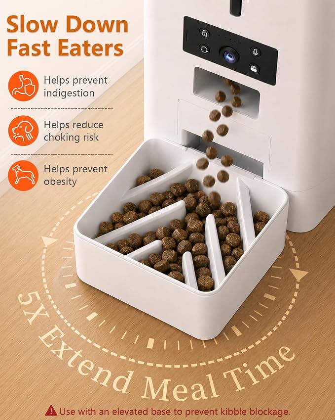 Automatic Dog Feeder Large Breed: 15L/63 Cup Capacity for Kibble up to 22mm | Anti-Clog Slow Feeder with Elevated Stand, Featuring HD Camera with WiFi and Easy App Scheduling by Yakry