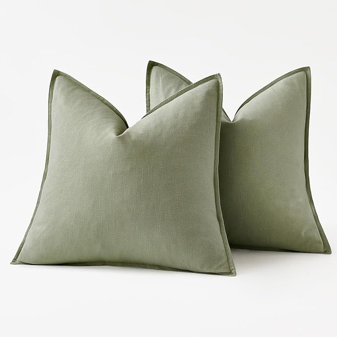 MIULEE Decorative Linen Euro Sham Pillow Covers 24x24 Sage Green | Boho Farmhouse Neutral Couch Throw Pillows for Bed, Pack of 2 Accent Modern Pillowcases, Sofa Livingroom Home Decor